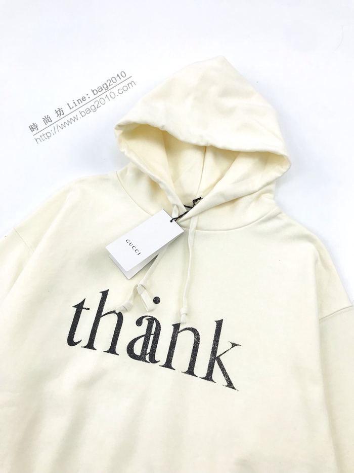 Gucci男裝 古奇2020最新爆款thank印花連帽衛衣 男女同款寬鬆版型 米白色  ydi3125